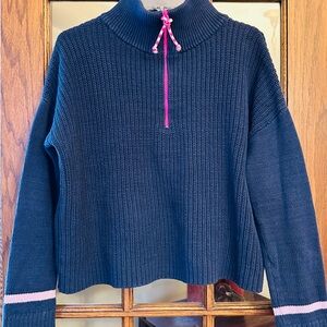 Lisa Todd High Life Half-Zip Knit Pullover Sweater Ink Blue (Navy) w/Pink M